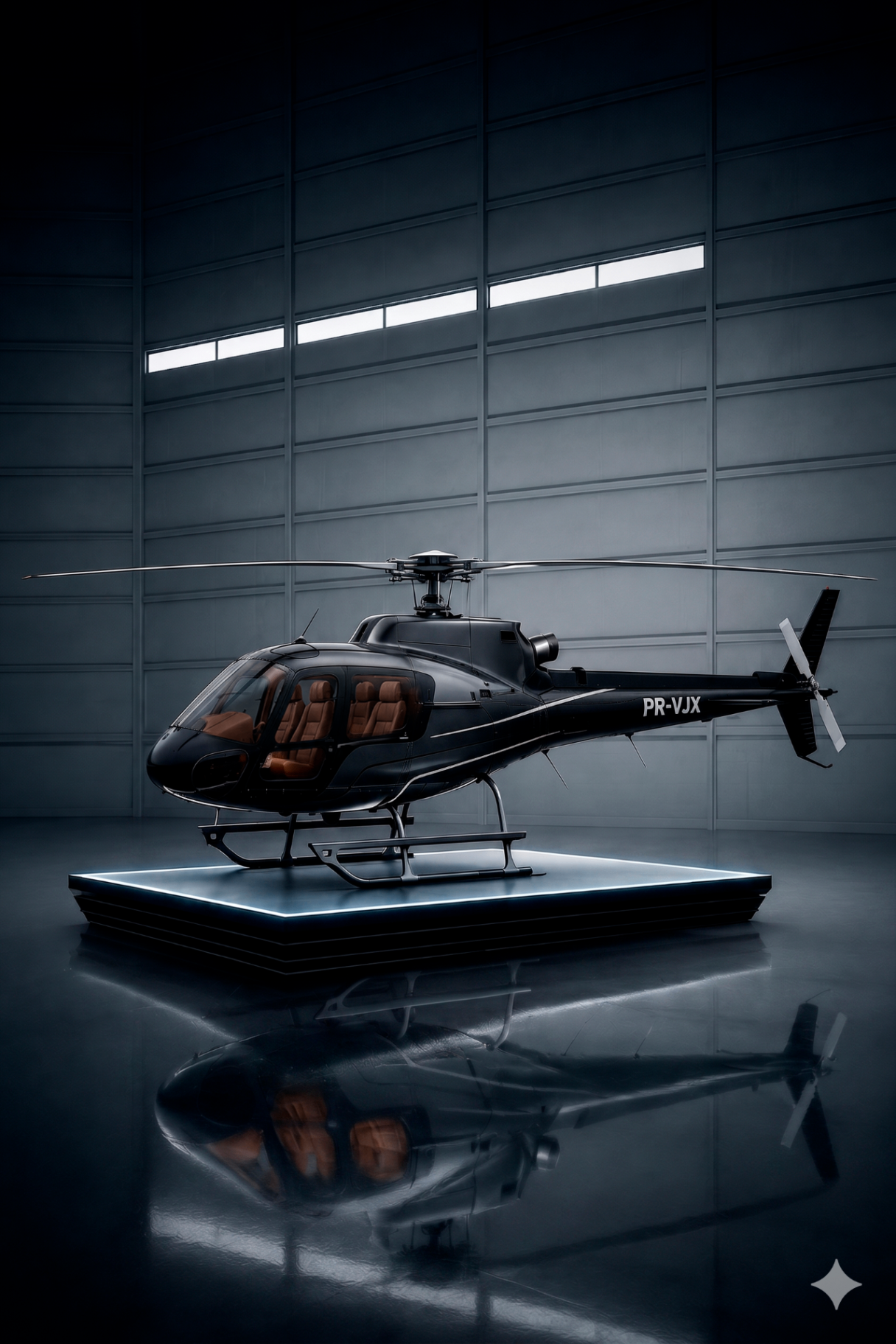 Vista Três-Quartos — Hangar Premium